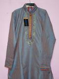 Men's Blue Slub Kurta Salwar Set (Small size - Blue)